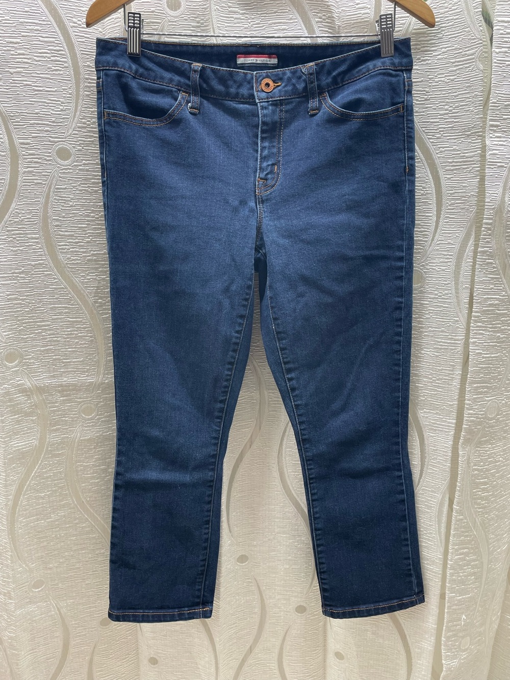 Tommy Hilfiger Cropped Jeans Women 10 Dark Blue Excellent Stretch Denim Mid Rise